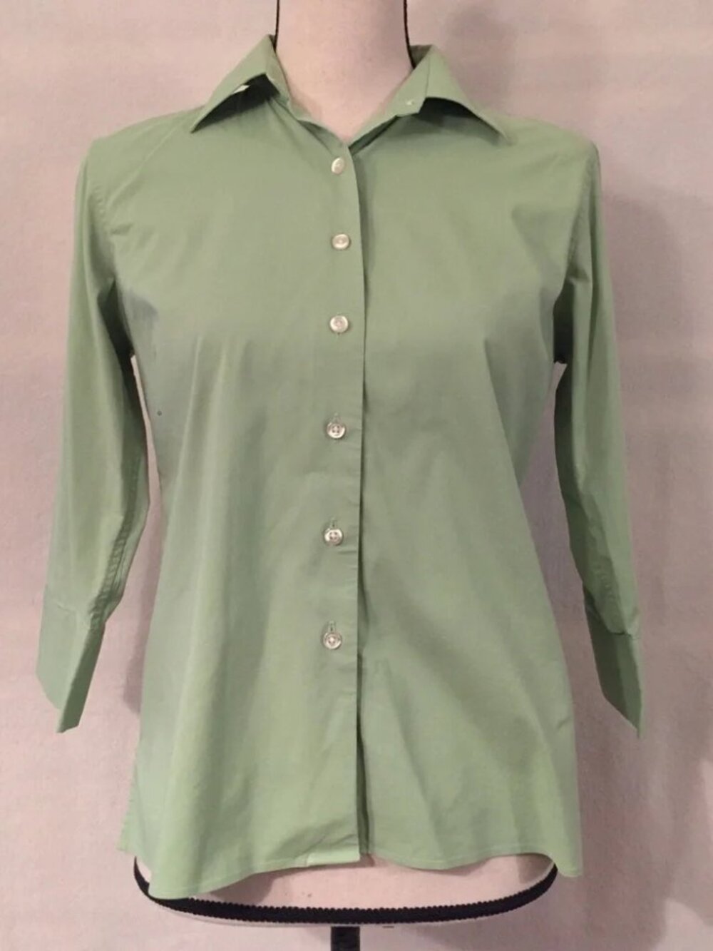Lands' End green stretch cotton blend 3/4 sleeve button down shirt